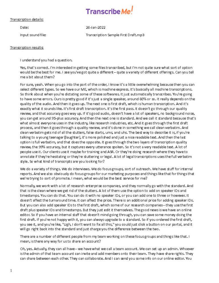 Sample Transcripts - TranscribeMe